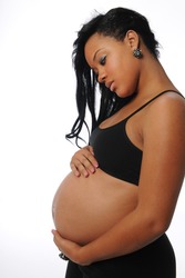 Young African american Mother pregnant isolated on a white background