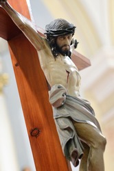 Jesus crucified Christ on a wooden cross