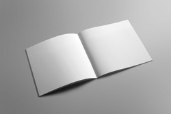 Blank square brochure magazine isolated on grey, with clipping path, changeable background