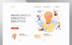 Have unique creative solution front page vector template. Business metaphor of developing creative ideas for thinking outside the box.