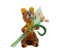 glass cat with flower figurine