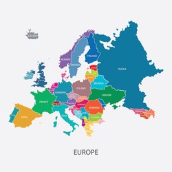 EUROPE MAP WITH BORDERS AND NAME OF THE COUNTRIES illustration vector 