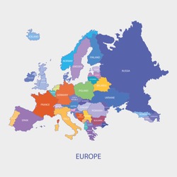 Europe Map With Borders  And Name Of The Countries  illustration vector