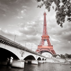 View of Eiffel tower in monochrome style with selective colorization