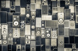 Music sound speakers hanging on the wall in monochrome vintage style