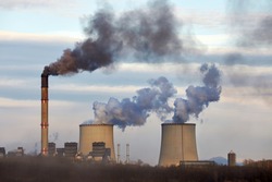 Power plant emitin smoke and steam