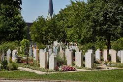 Graves in a churchyard cemetery