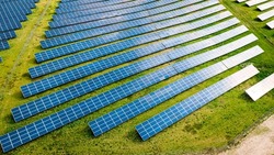 Photovoltaic farm as a renewable energy source. Pure energy in the countryside. 