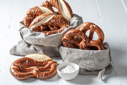 Salty and delicious pretzels as a salty snack. Crunchy and salty pretzels as a snack.