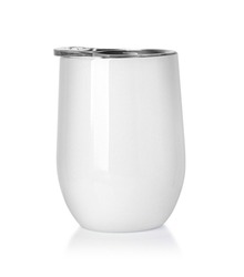 Blank Stainless Steel Stemless Wine Glass Tumbler for Branding isolated on white with clipping path