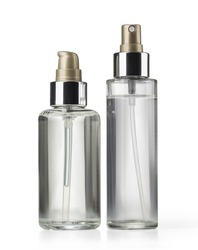 two cosmetics bottle on white background with clipping path