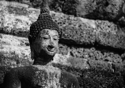 An ancient Buddha image in Thailand (black and white)