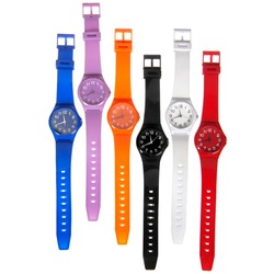 colorful set of plastic watches isolated on white