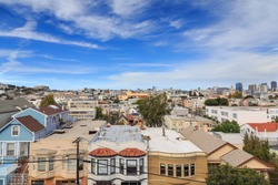 View over the rooftops of San Francisco from the Castro/Mission-Dolores area in San Francisco, CA in October 2014.