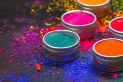 Indian Holi festival colours with copy space