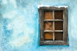 Vintage window on a blue wall - Christmas decoration