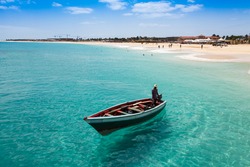 Traditional fisher boat in Santa Maria  in Sal Island in Cape Verde - Cabo Verde