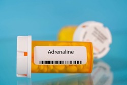 Adrenaline. Adrenaline pills in RX prescription drug bottle