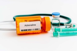 Adrenaline. Adrenaline Medical pills in RX prescription drug bottle