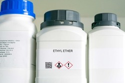 Ethyl Ether. Ethyl Ether hazardous chemical in laboratory packaging