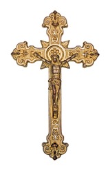 Golden crucifix isolated on white