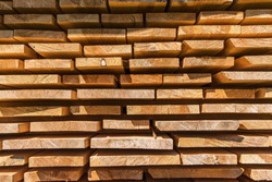 Detail wooden planks. Air-drying timber stack. Wood air drying (seasoning lumber or wood seasoning). Timber. Lumber.