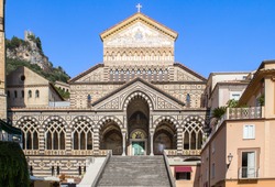Facade of the Amalfi Cathedral (Apostle Saint Andrews Church), Amalfi city, Southern Italy