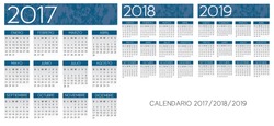 Spanish textured bluecalendar vector year 2017-2018-2019