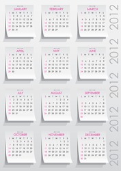 calendar grid of 2012 year on realistic paper stickers