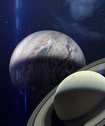 Great Conjunction: Jupiter and Saturn Meet on Solstice. Rare Jupiter-Saturn Conjunction. Conjunction of jupiter and saturn in aquarius. Elements of this image furnished by NASA. 