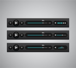 Vector bright audio players with different control navigation panel