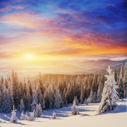 sunset in the winter mountains