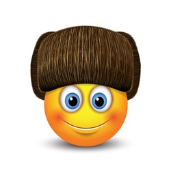 Cute emoticon wearing fur hat - ushanka - emoji, smiley - vector illustration