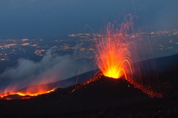 Etna eruption of July 2014 - lava flow and explosions

