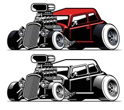 vector of vintage american hot rod car with big engine