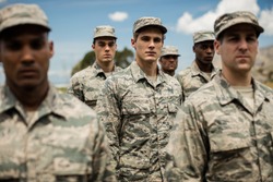 Group of military soldiers standing in boot camp