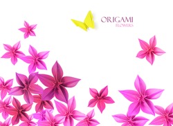 Origami paper flowers bottom decoration whith a butterfly