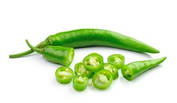 Green hot chili pepper on white
