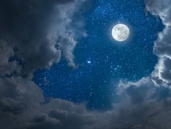 Night landscape with full moon and stars in sky