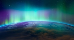 Northern lights aurora borealis over the planet Earth 