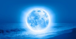Fantasy landscape - Full Moon on the sea coast with blue sea 