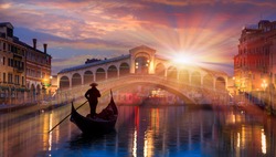 Gondola near Rialto Bridge in Venice, Italy