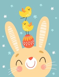 Easter card with bunny and birds