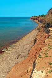 Red Rock Coastline at Low Tide on North Cape on Prince Edward Island in Canada