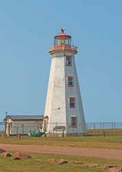 Working North Point Lighthouse on a Lonely Point at North Cape on Prince Edward Island in Canada