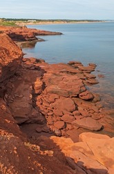Red Sandstone on Quiet Coast on Prince Edward Island in Canada