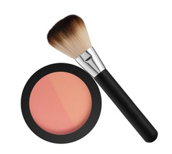 two color blush in black box and brush isolated on white background