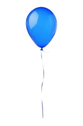 Blue hot air flying balloon isolated on white background