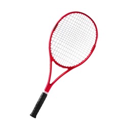 Red tennis racket isolated white background