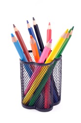 Various color pencils isolated on the white